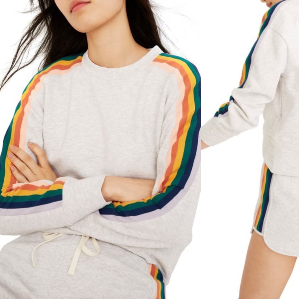 Madewell Grey Rainbow Inset Crop Sweater size L